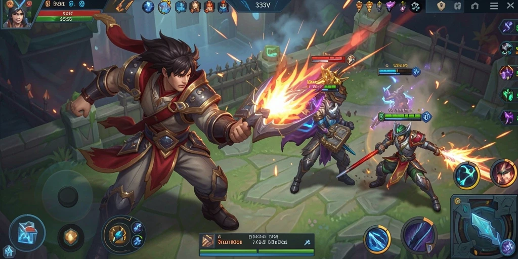 Tangkapan layar gameplay seru dalam <strong>333V</strong> saat bertarung di arena.
