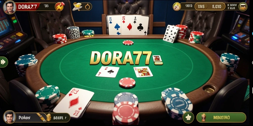 Tangkapan layar DORA77 yang menunjukkan kegembiraan gameplay Poker.
