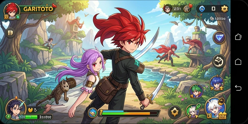 Tampilan gameplay GARITOTO yang penuh aksi dan karakter anime menarik.