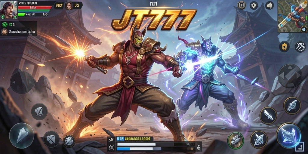 Tampilan gameplay mendebarkan dari JT777 dengan aksi yang intens.