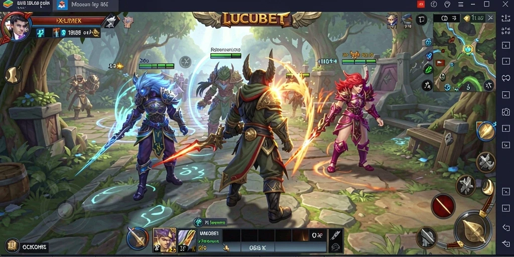 Tangkapan layar utama LUCUBET menampilkan pertempuran epik di dunia MMORPG.