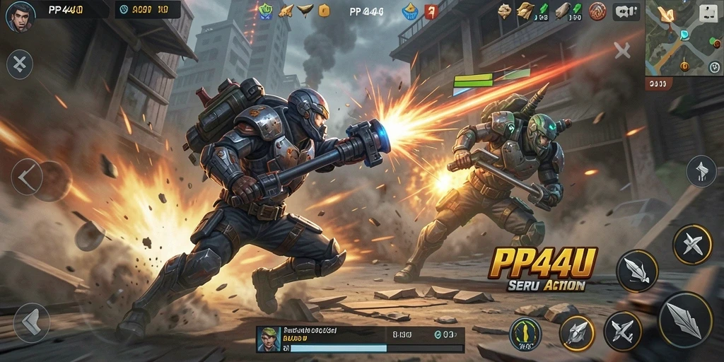 Screenshot PP444 menunjukkan aksi bertarung mendebarkan dan karakter yang unik.
