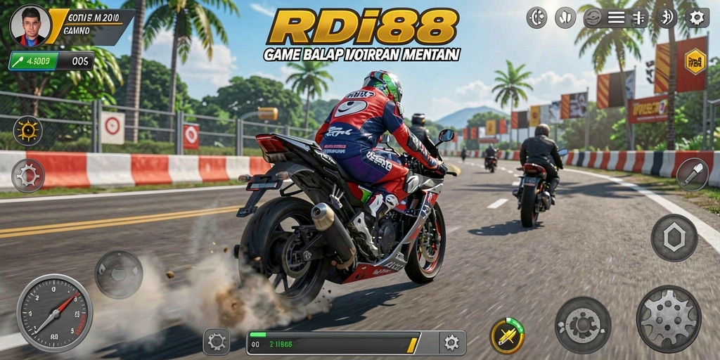 Screenshot RDI88 menunjukkan aksi balap motor yang intens dan grafis menawan.