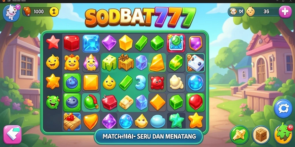 Gameplay seru SOBAT777 dengan tantangan Match-3 yang menarik.