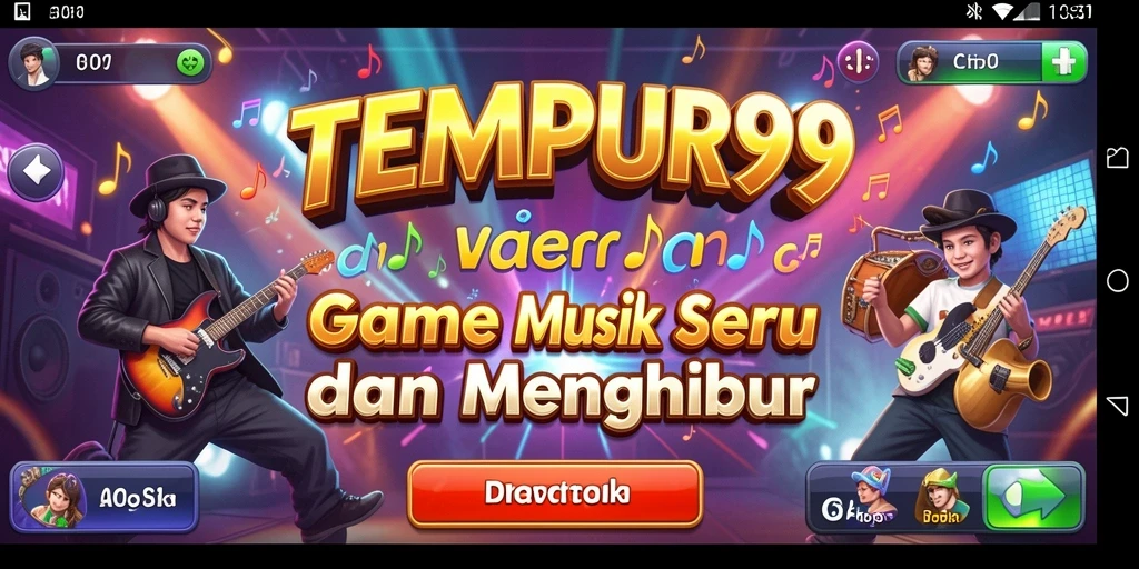 Screenshot gameplay TEMPUR99 yang menunjukkan interaksi musik yang seru.