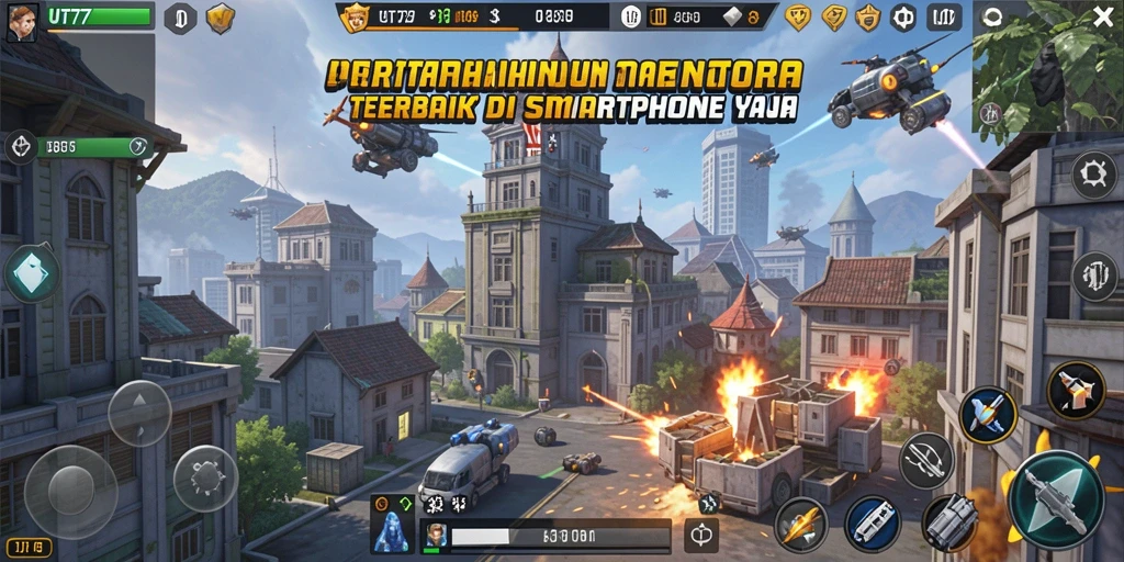 Tangkapan layar UT77 menunjukkan aksi intens dalam permainan Tower Defense.