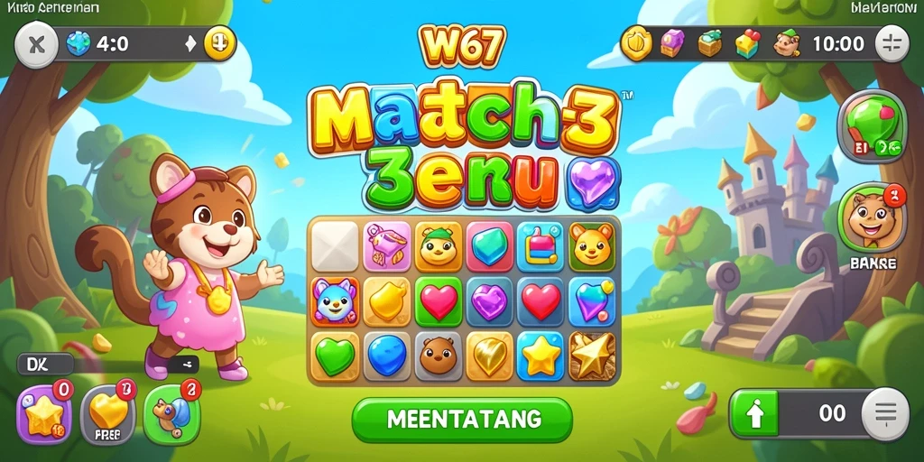 Gameplay seru W67 dalam gaya permainan Match-3 yang menantang.